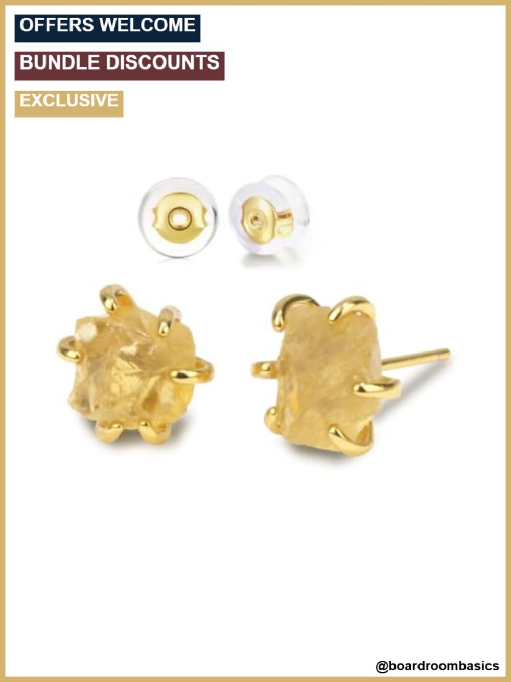 Gold Plated Citrine Stud Earrings 7-10mm Prong Setting Birthstone
